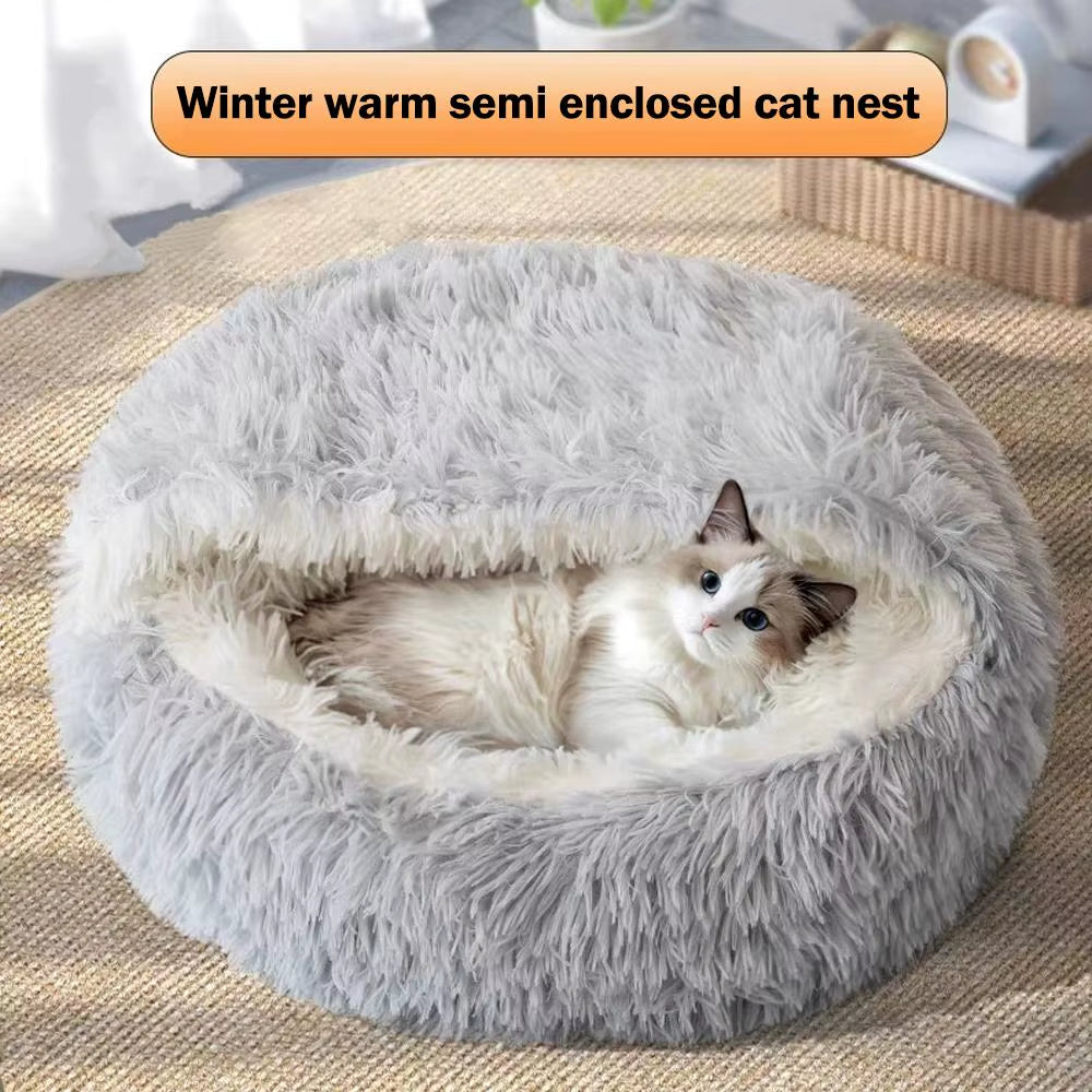 Winter Plush Round Cat Bed