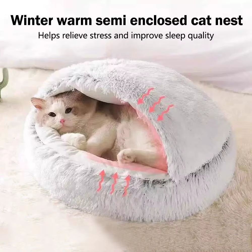 Winter Plush Round Cat Bed