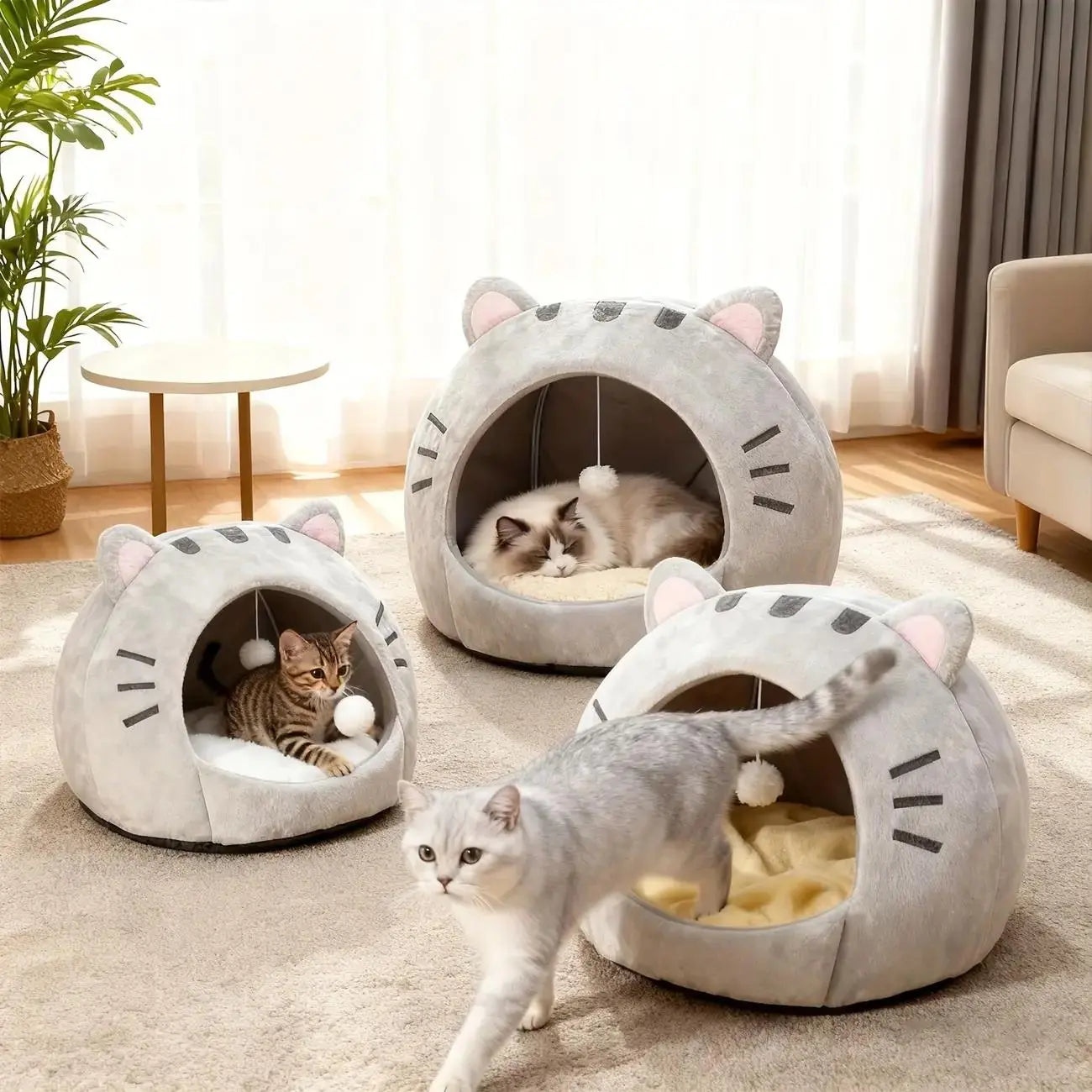 Ultimate Cozy Cat Cave Bed with Fun Hanging Ball Toy