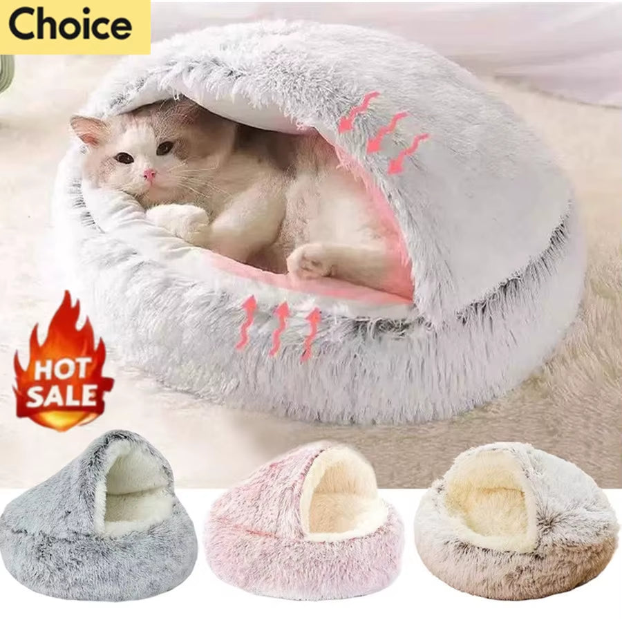 Winter Plush Round Cat Bed