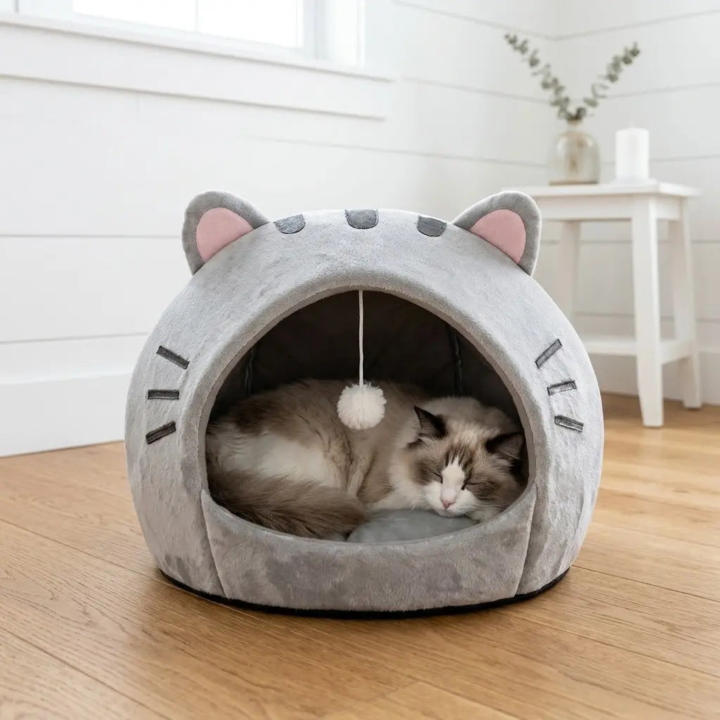 Ultimate Cozy Cat Cave Bed with Fun Hanging Ball Toy