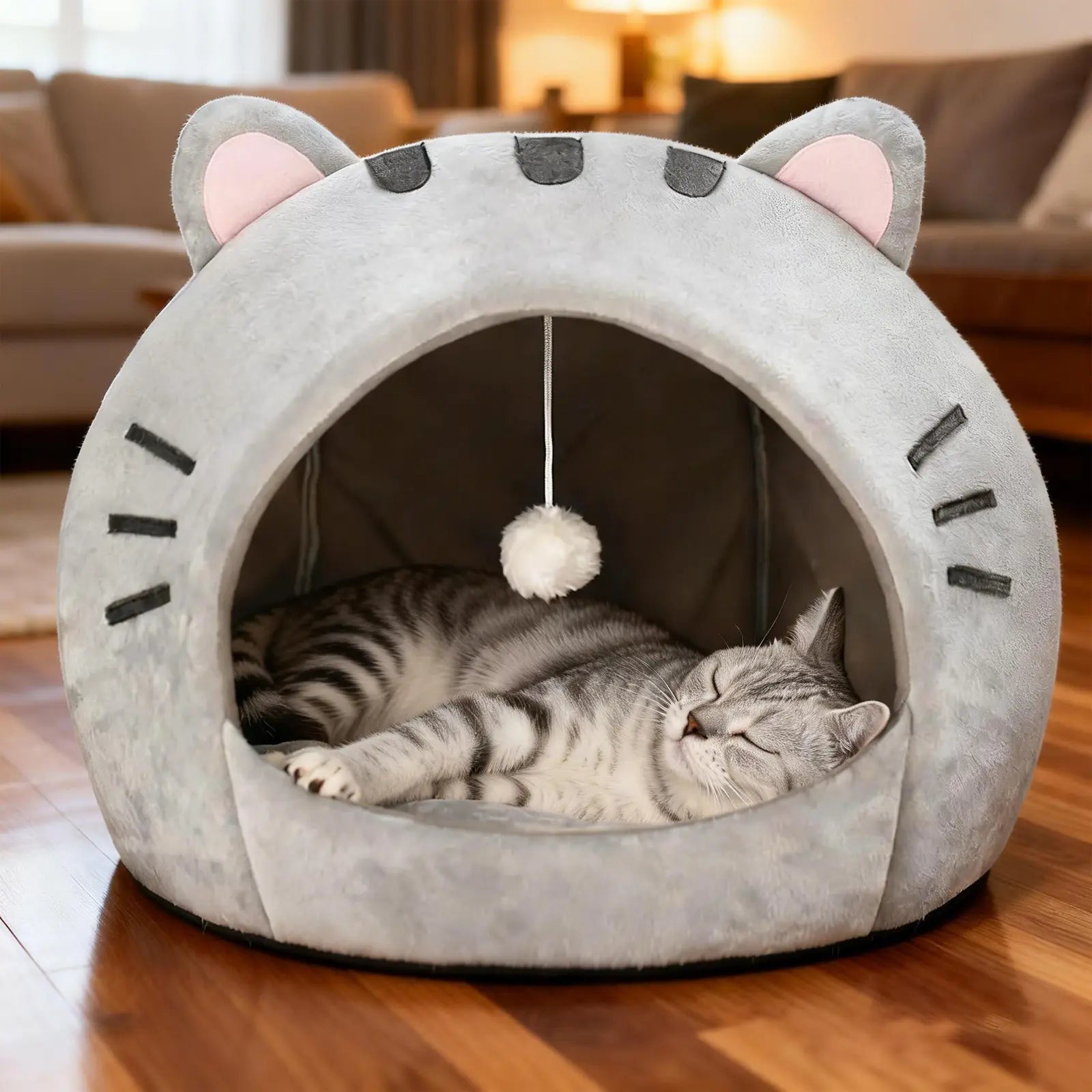Ultimate Cozy Cat Cave Bed with Fun Hanging Ball Toy