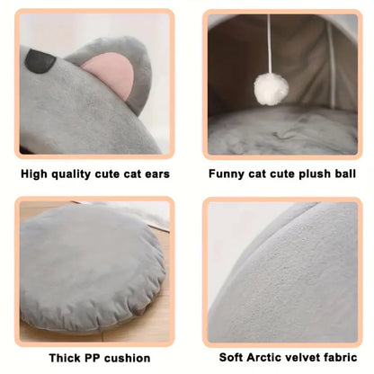 Ultimate Cozy Cat Cave Bed with Fun Hanging Ball Toy
