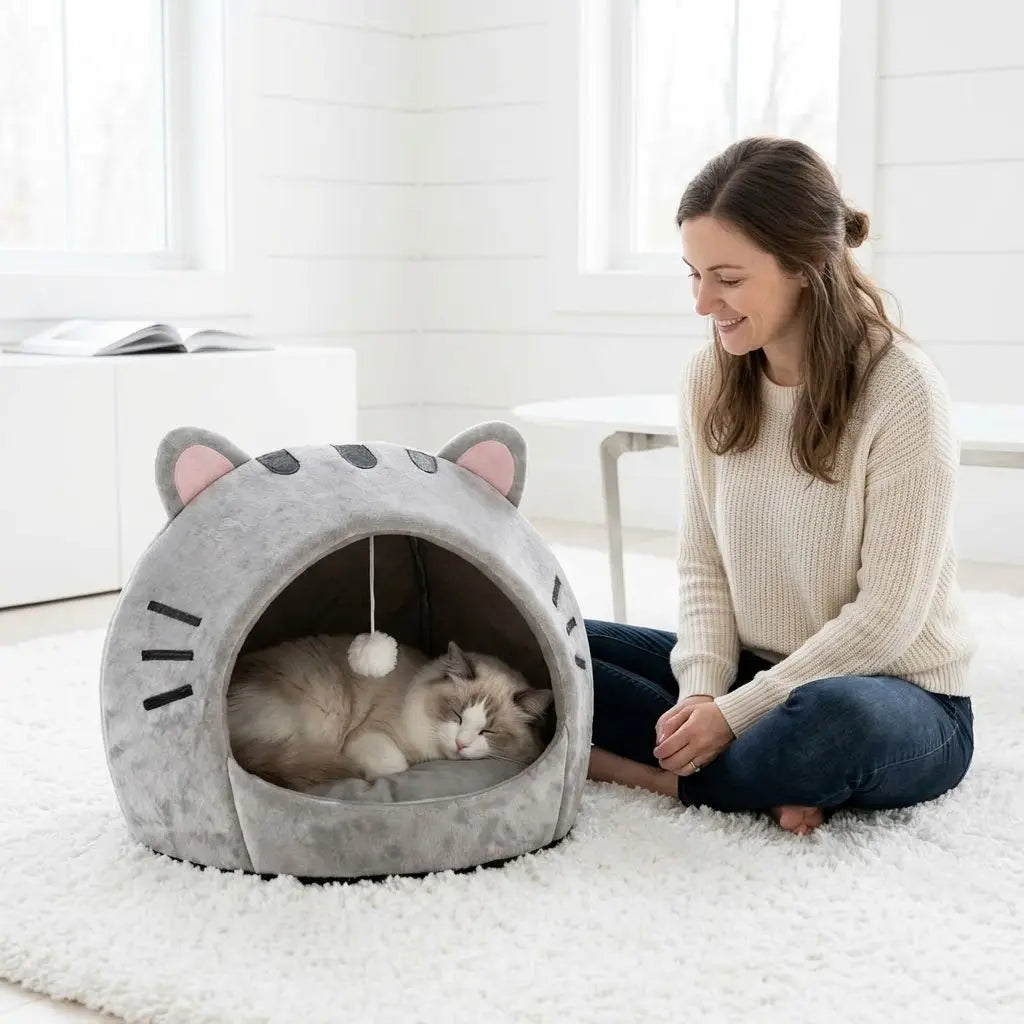 Ultimate Cozy Cat Cave Bed with Fun Hanging Ball Toy