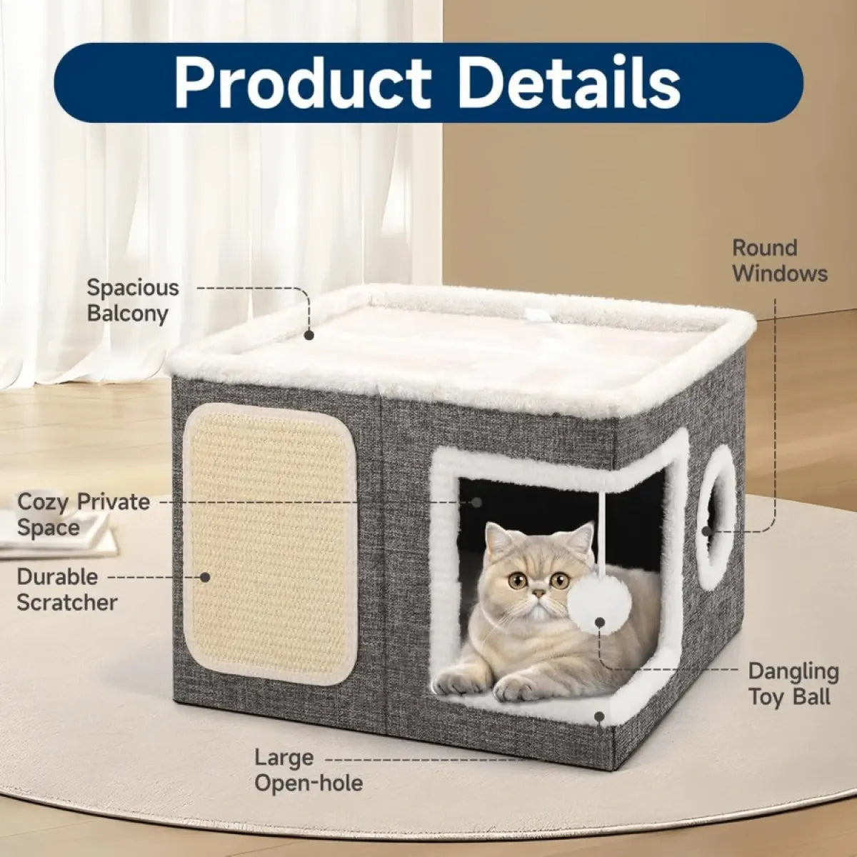 Indoor Cat Bed with Spacious Entry