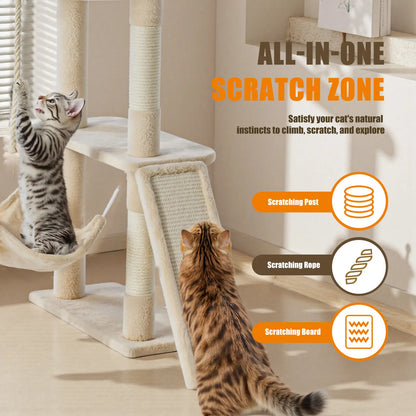63-Inch Multi-Level Cat Tree Tower with Natural Sisal Scratching Post