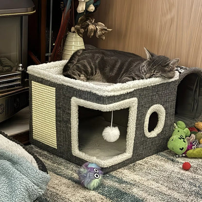 Indoor Cat Bed with Spacious Entry