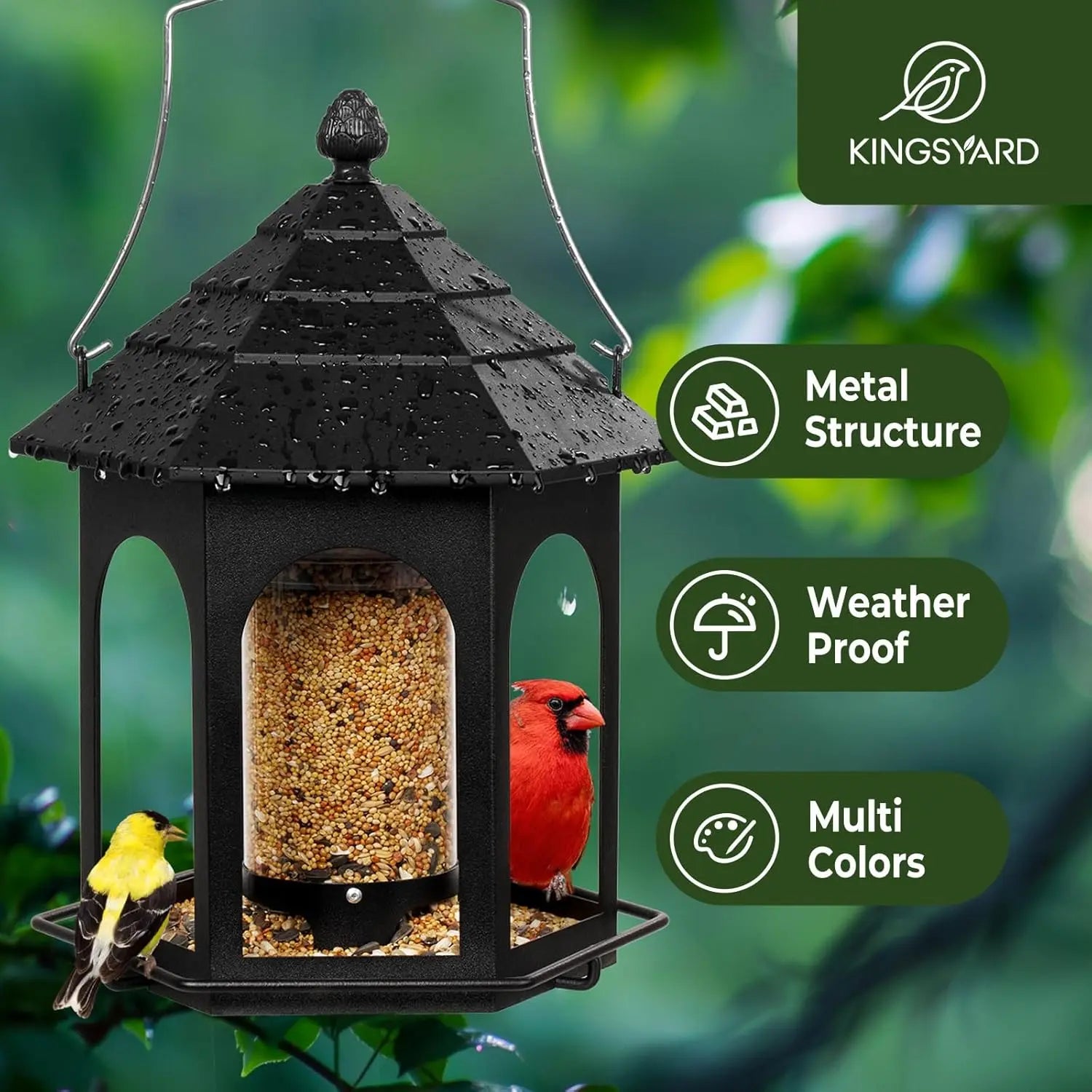 Elevate Your Garden with the Kingsyard Rust-Resistant Metal Bird Feeder - 3 Lbs Capacity, Squirrel Proof, Easy to Clean & Perfect for Attracting Cardinals, Finches, and Bluebirds!
